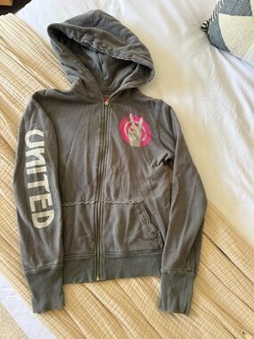 Born Famous Couture Grey Full Zip Hoodie with Pink Accent - Size M